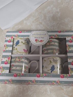 Julie Dodsworth Time to Nest Floral & Bird Blue Stripe Mug Set